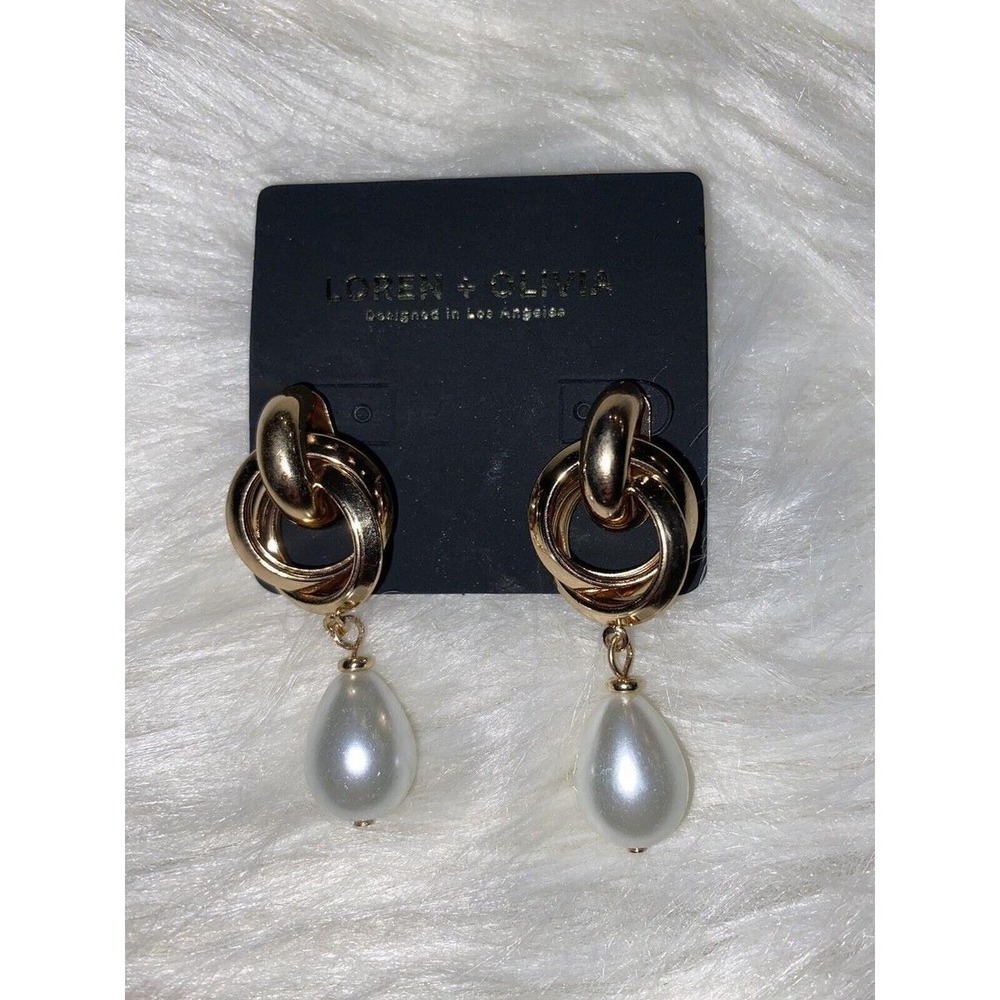 Gold knot with pearl drop earrings‎ by Lauren and Olivia
